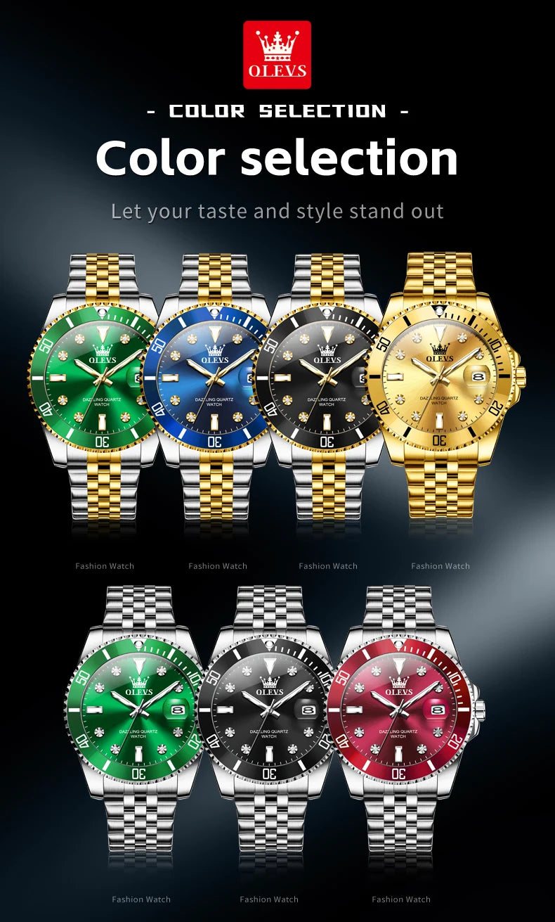 OLEVS Men's Watches Luxury Brand One-Way Timing Rotation Bezel Analog Original Quartz Watch for Men Submarine Series Wristwatch