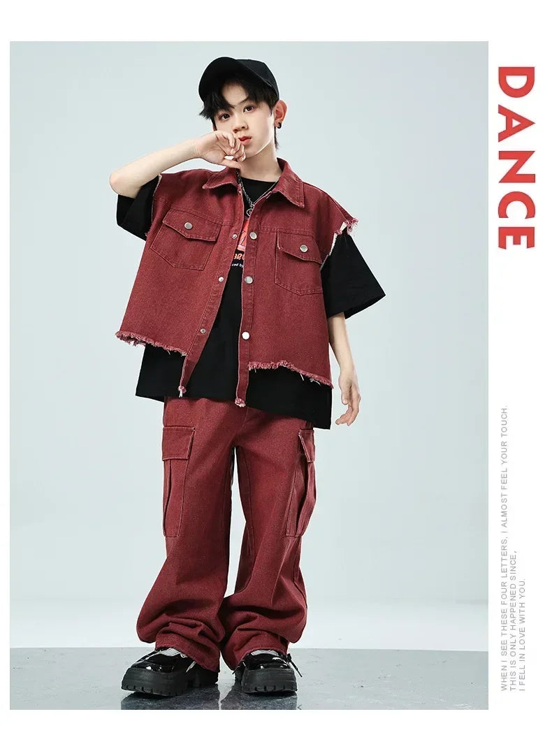 Children Hip Hop Jazz Fashion Show BoyGirl Loose Vest Baggy Pan t T-shirt Suits Sets Dance Performance Clothes Kids Tracksuits
