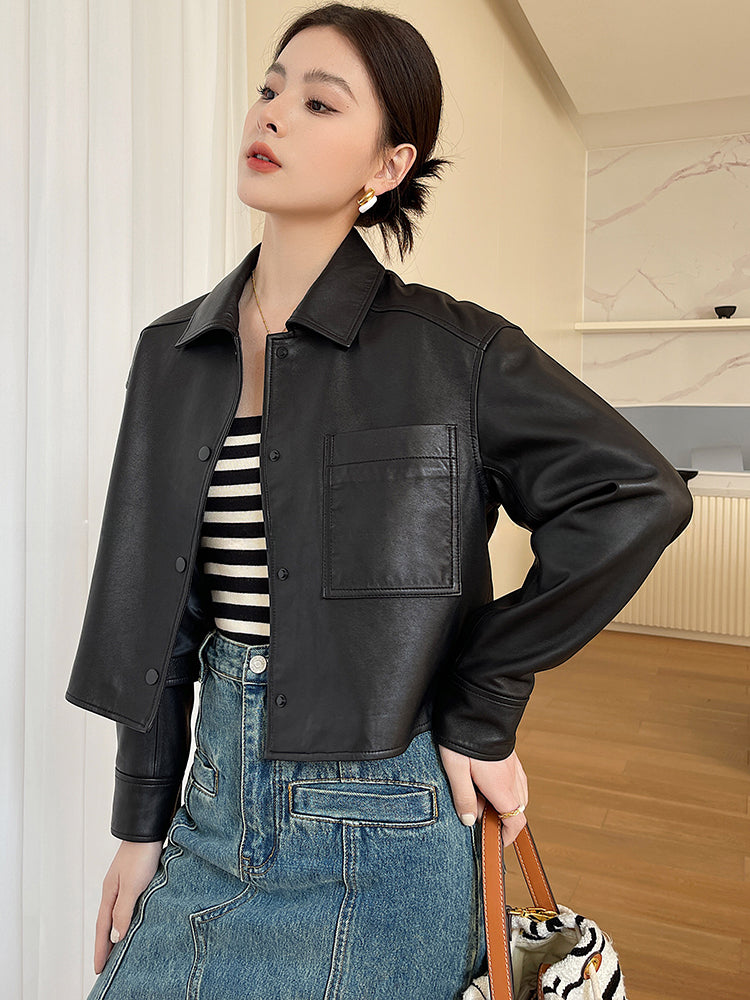 Casual Black Natural Sheepskin Coats for Women Spring Autumn 2026 New Trend High-end Simple Soft Short Genuine Leather Jacket