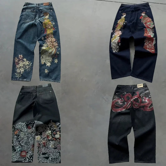 Y2K Baggy Jeans men vintage Embroidered high quality denim fabric American style jeans Gothic streetwear Hip Hop wide leg pants