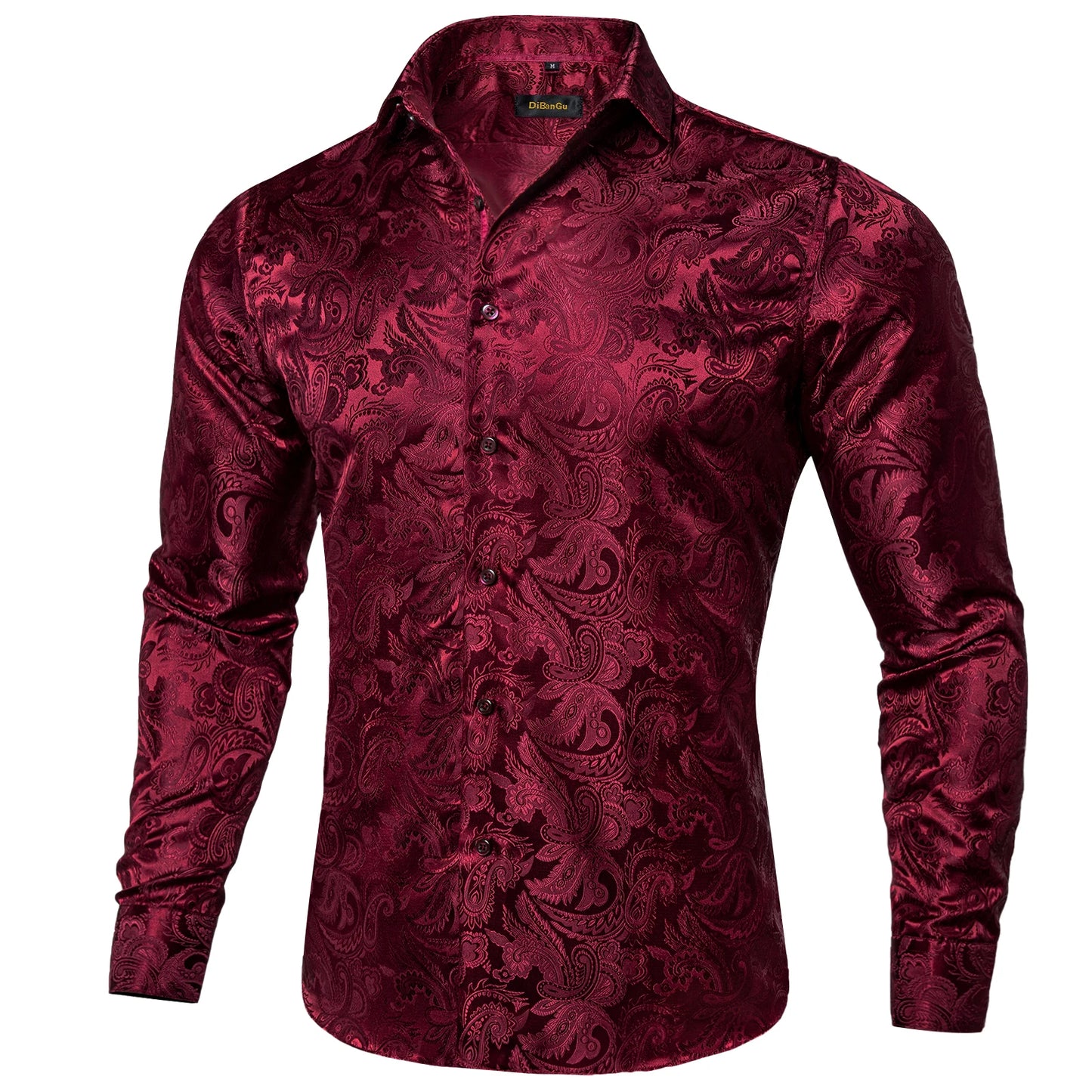 Luxury Purple Paisley Polyester Shirts for Men Long Sleeve Wedding Prom Men Clothing Button Down Collar Social Dress Shirt