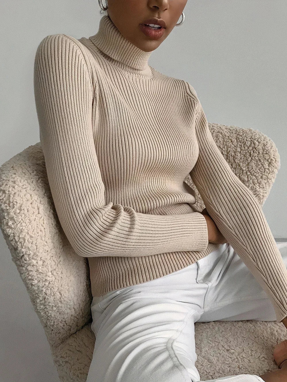 AOSSVIAO 2026 Basic Mock Neck Ribbed Sweaters for Women Cute Sexy Knitted Autumn Winter Warm Fitted Fashion Pullover Sweater