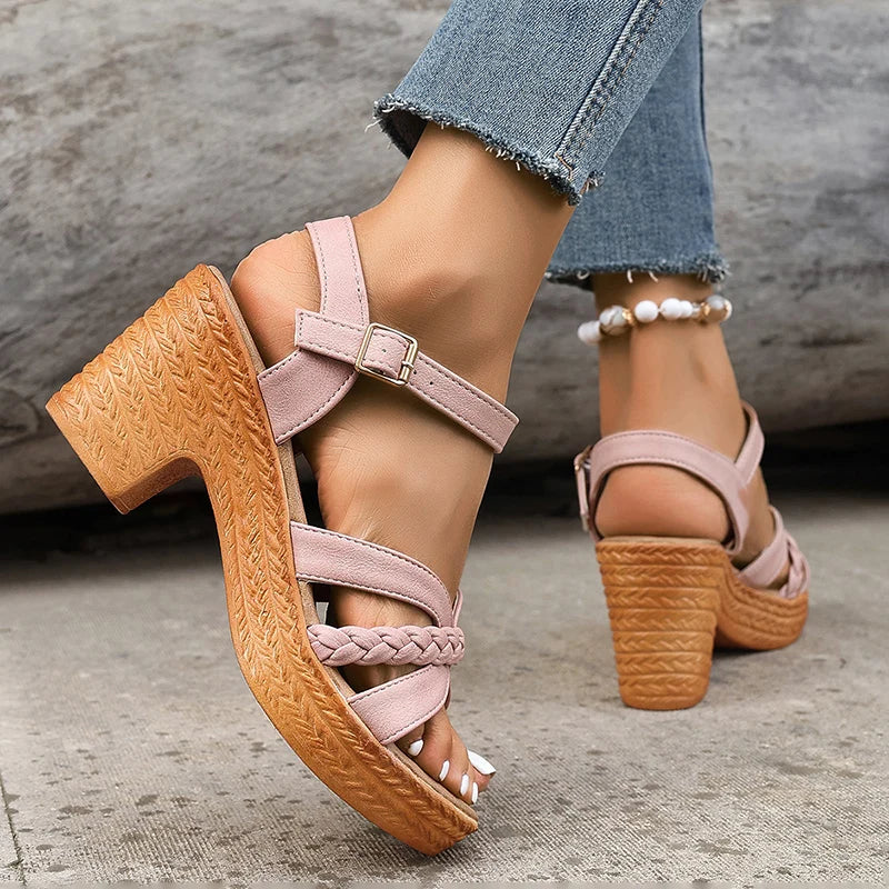 2026 Summer High Heels Ankle Strap Sandals Women Platform Comfort Thick Heeled Gladiator Shoes Woman Plus Size Sandalias Mujer