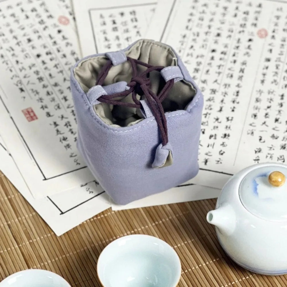 Chinese Style Tea Set Organizer Bag Embroidered Breakage-proof Teacup Drawstring Cloth Pouch Tea Ceremony Accessories