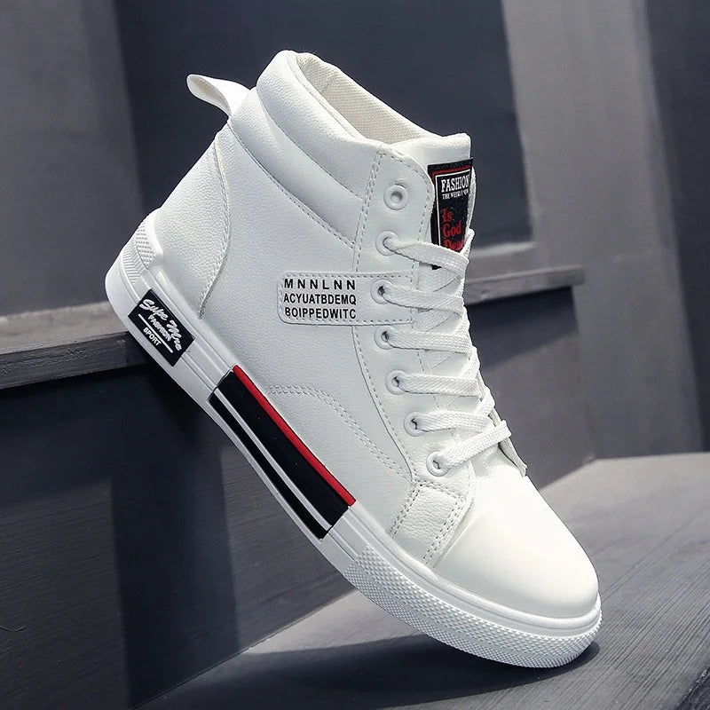 Fashion Leather Men Canvas Shoes Casual High-Top Shoes Autumn Men Non-Slip Tennis Sneakers Summer Flat Shoes Zapatillas