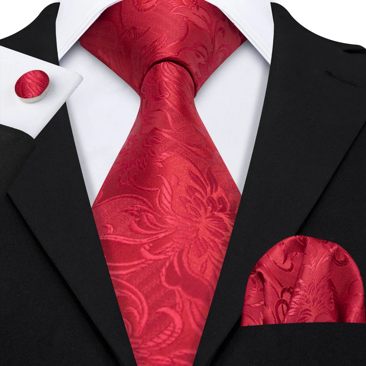 Exquisite Rust Red Silk Ties For Men Designer Pasiley High Quality Handkerchief Cufflinks Set Wedding Party Business Barry.Wang BAZAARHUBO