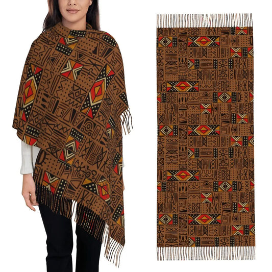 African Bogolan Africa Ethnic Tribal Art  Scarf Tassel Scarves Women Soft Warm Shawls and Wraps Large Fall Winter Shawl Wrap