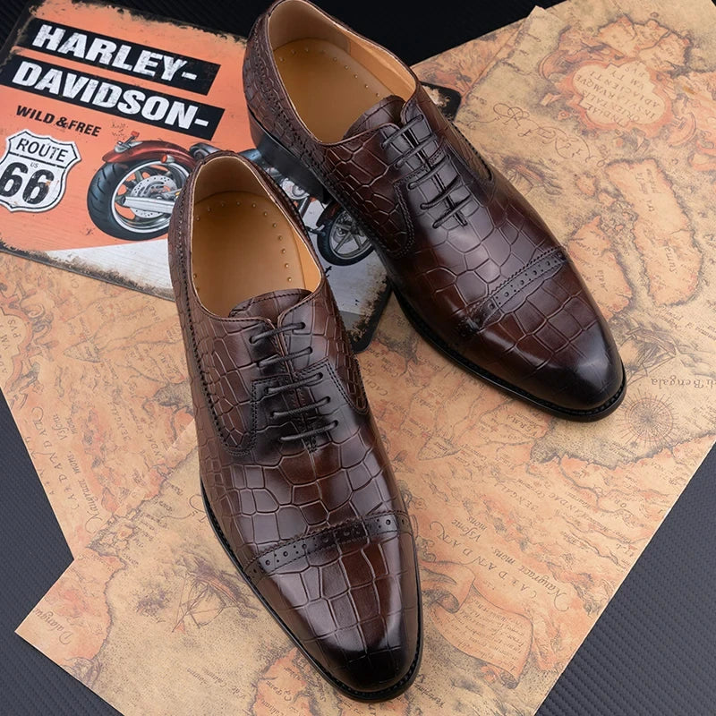 New Printing Luxury Formal Men's Shoe Genuine Leather Evening Party Office Classic Model Oxford Lace Up Formal Office Dress Shoe