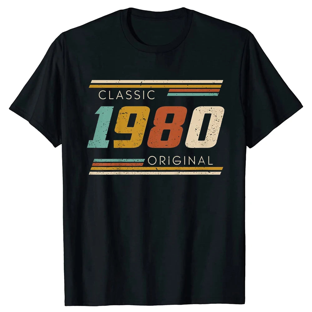 Men's Vintage 44th Birthday T-Shirt Summer 44 Year Classic 1980 Limited Edition Custom Printed Short Sleeve T-Shirt Top Tees