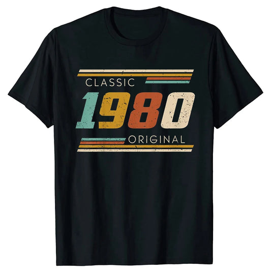 Men's Vintage 44th Birthday T-Shirt Summer 44 Year Classic 1980 Limited Edition Custom Printed Short Sleeve T-Shirt Top Tees