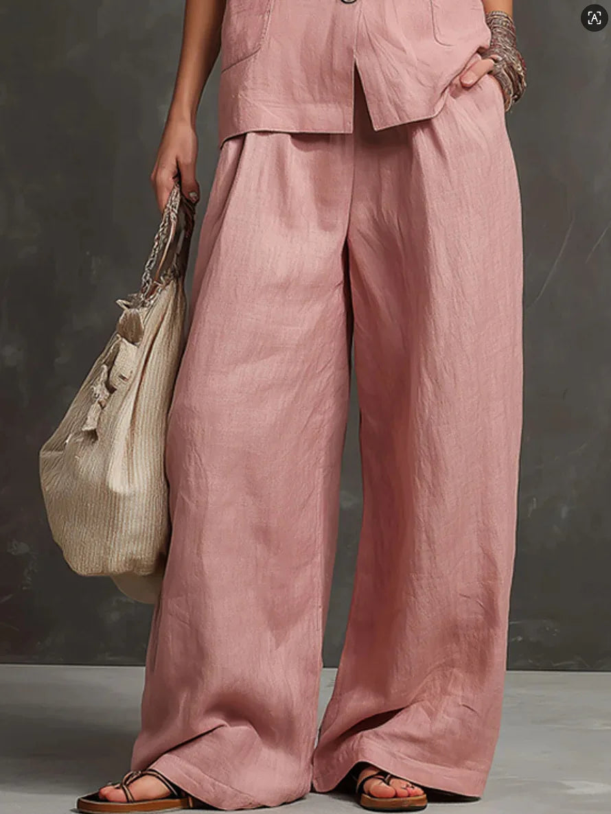 Outfits For Women 2 Piece Set Single-breasted Vest Pocket Solid Color Top Women Pocket Wide-leg Trousers Women's New Summer Suit