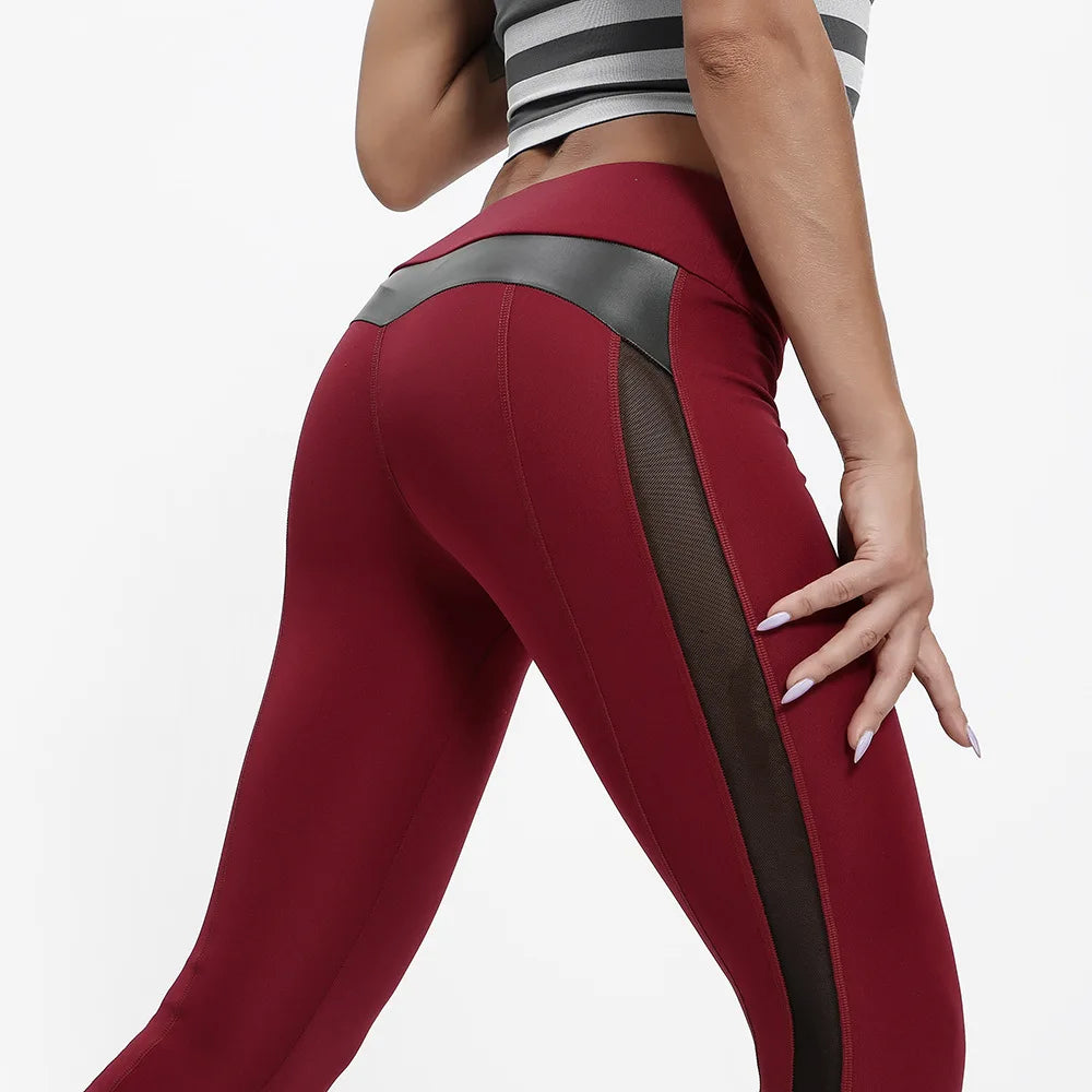 Women Open Crotch Leggings Sexy Summer Push Up Fitness Patchwork Breathable Gym Pants Leather Crotchless Panties Clubwear