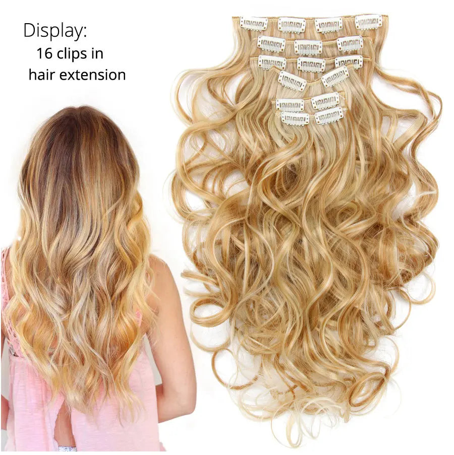 22 Inches Synthetic Long Straight Hairstyle 16 Clips 6Pcs/Set Hair Extensions Blonde Black Hairpieces Heat Resistant For Women