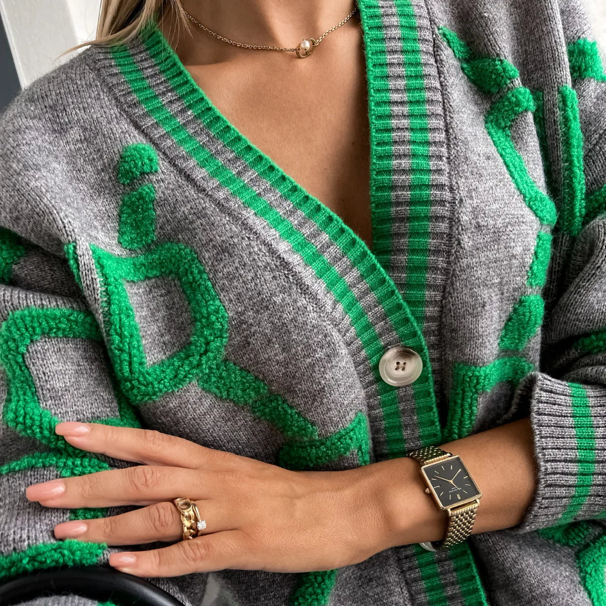 Autumn Winter Jacquard Knitted Coat Women Fashion V-neck Long Sleeve Single Breasted Knitting Cardigan Coats Female Streetwear