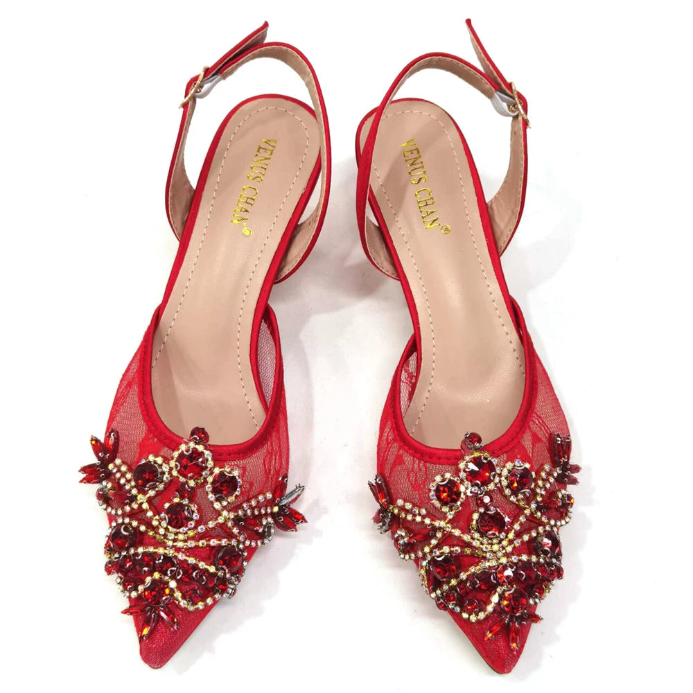 African Fachion Evening Shoes And Matching Bags Italian Design Ladies Diamond Bag High-Heeled Pointed Toe Women's Shoes
