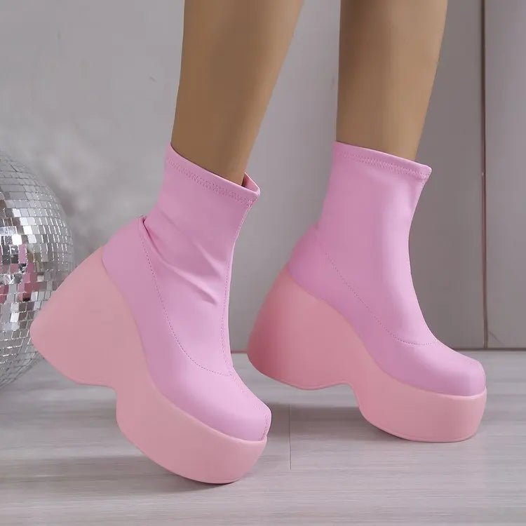 Brand Women Boots Gothic Style Platform Women Ankle Boots High Quality Walking Comfy Woman Shoes New Sexy High Heels Big Size 43