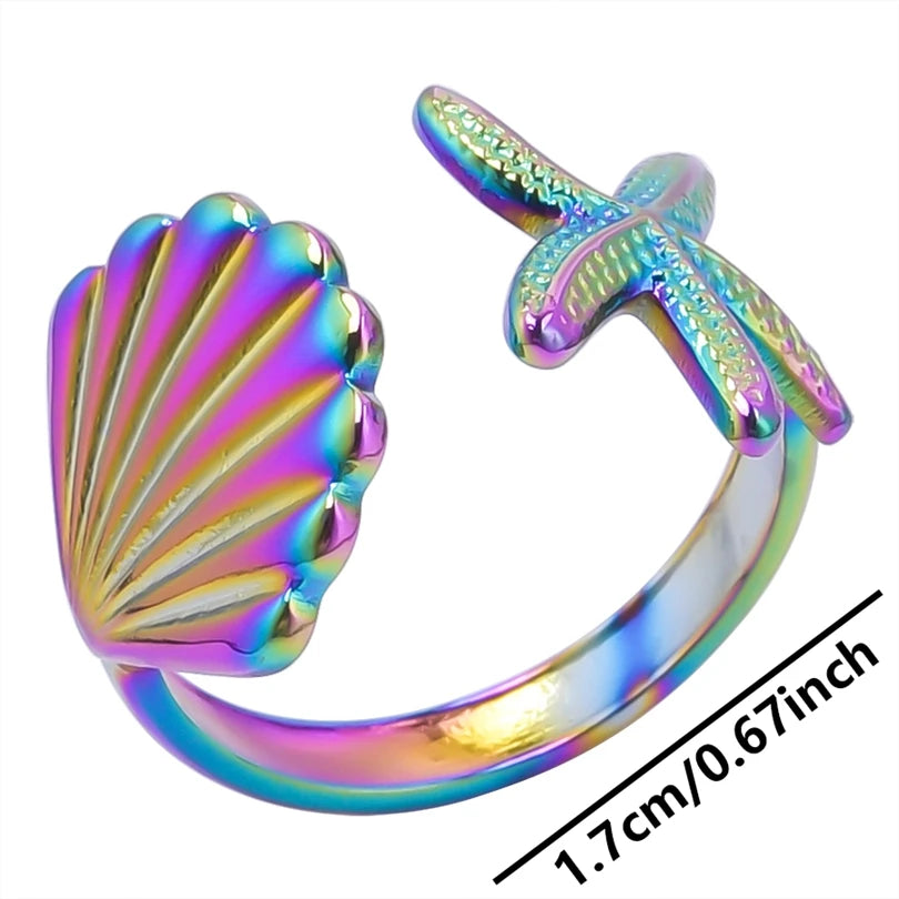 Fashion 5pcs/lot Marine Jewelry Sea Animals Conch Starfish Shell Rings Stainless Steel Rings Jellyfish Scallop Oceans Women Gift