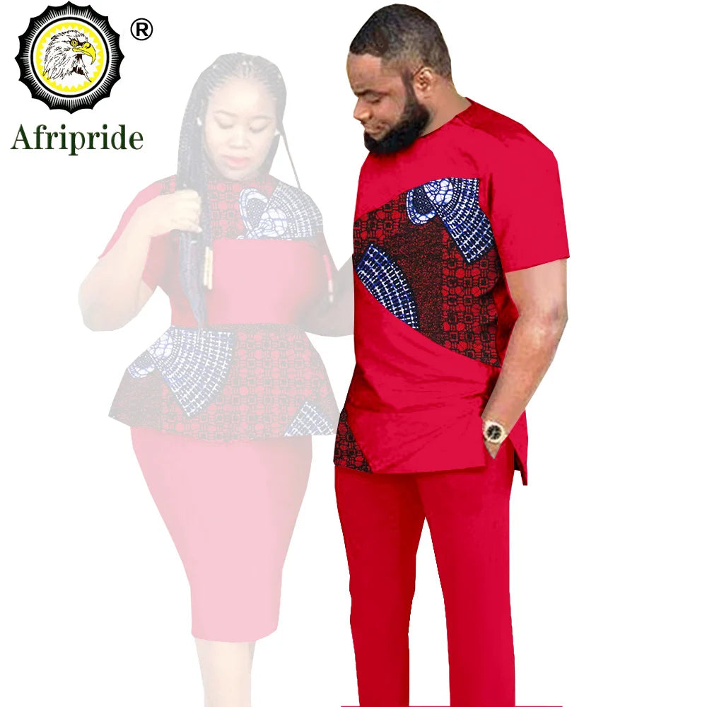 African Couples Clothing Outfits Men and Women Wear Wedding Party Ankara Wax Print Fashion AFRIPRIDE S20C010