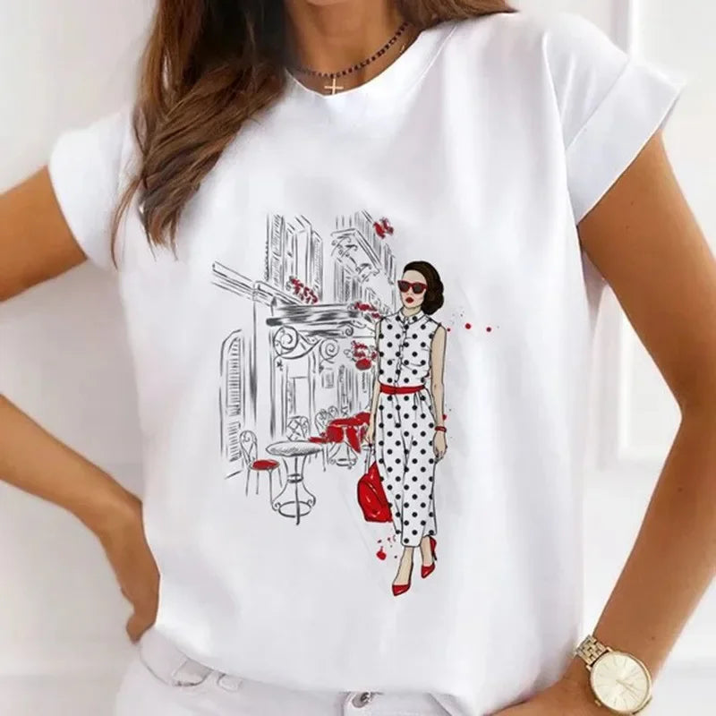African Women's New Fashion City Girl Half Sleeve Basic Cute Clothes T-shirt Graphic T Shirts Y2k Tops Harajuku Vintage Tee