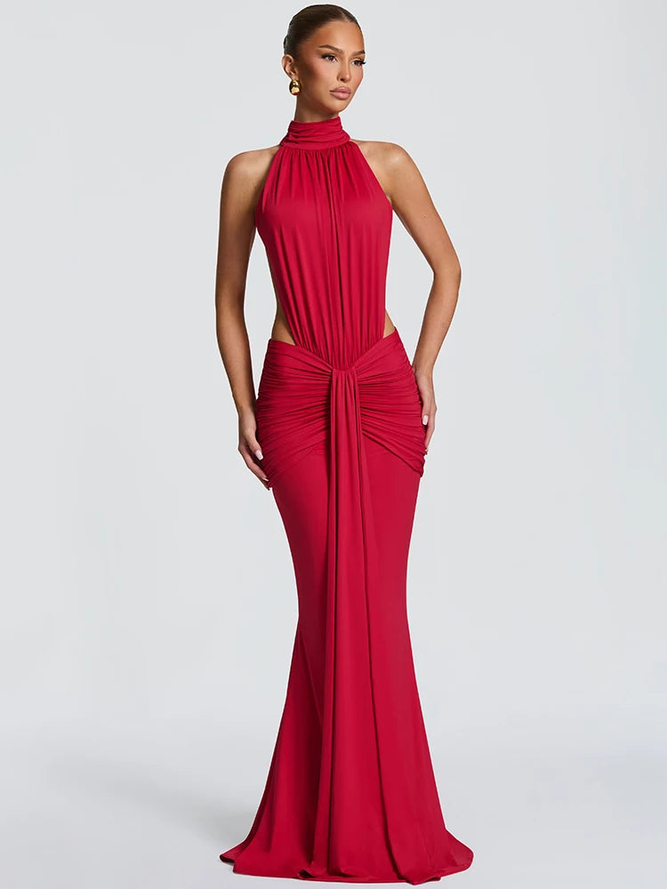 Mozision Backless Off Shoulder Maxi Dress Women Elegant Bodycon Party Ruched
