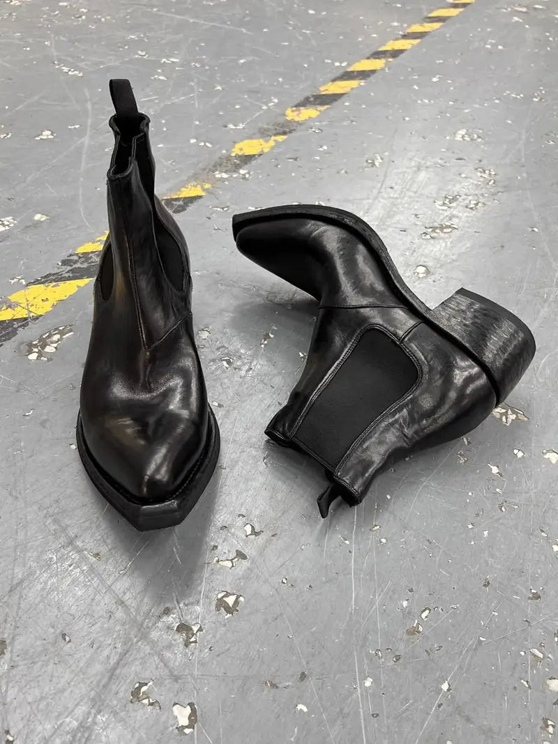 2025 High-top Men's heightened thick-soled pointed-toed Chelsea British casual trendy high-heeled wizard boots