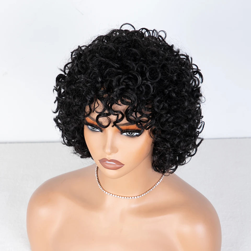 Sleek Short Human Hair Wigs 100% Remy Brazilian Curly Human Hair Wig 10 Inch Water Wave  Wig Natural Black Wigs For Black Women