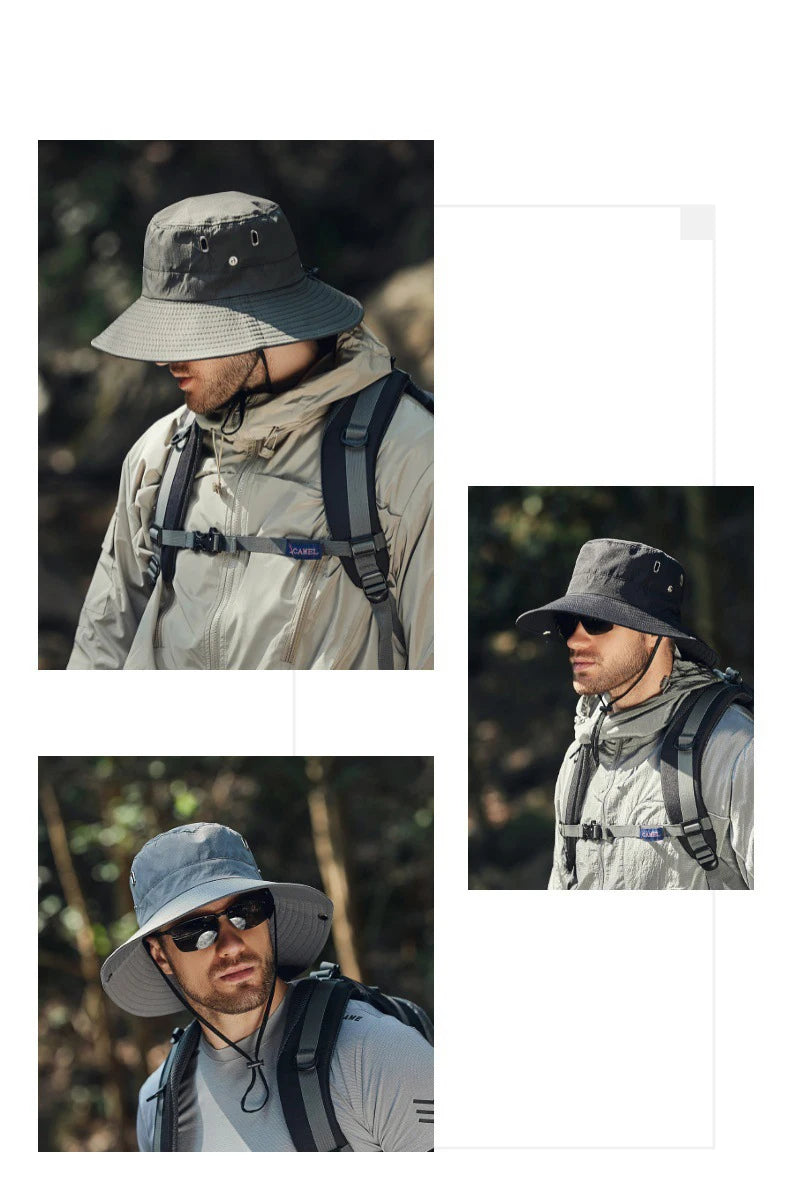 Summer Wide Large Brim Men Fisherman Hat Waterproof UV Protection Sun cap Hiking Fishing Climbing Oversized Safari Bucket Hats BAZAARHUBO