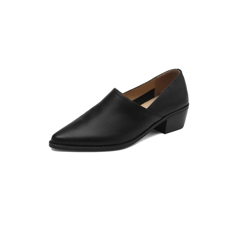 Women's New Simple and Comfortable Vintage Leather Pointed High Heels Large Lefu Shoes