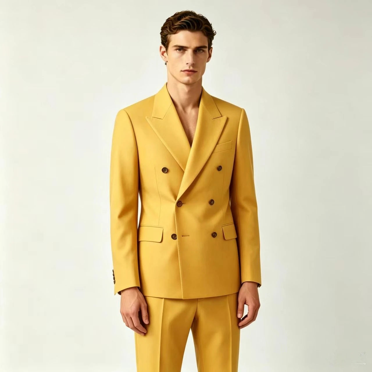 Men Double Breasted Suits For Wedding High Quality Slim Fit 2 Pieces Set Elegant Jackets Pants Blazers Fashion Classic Formal