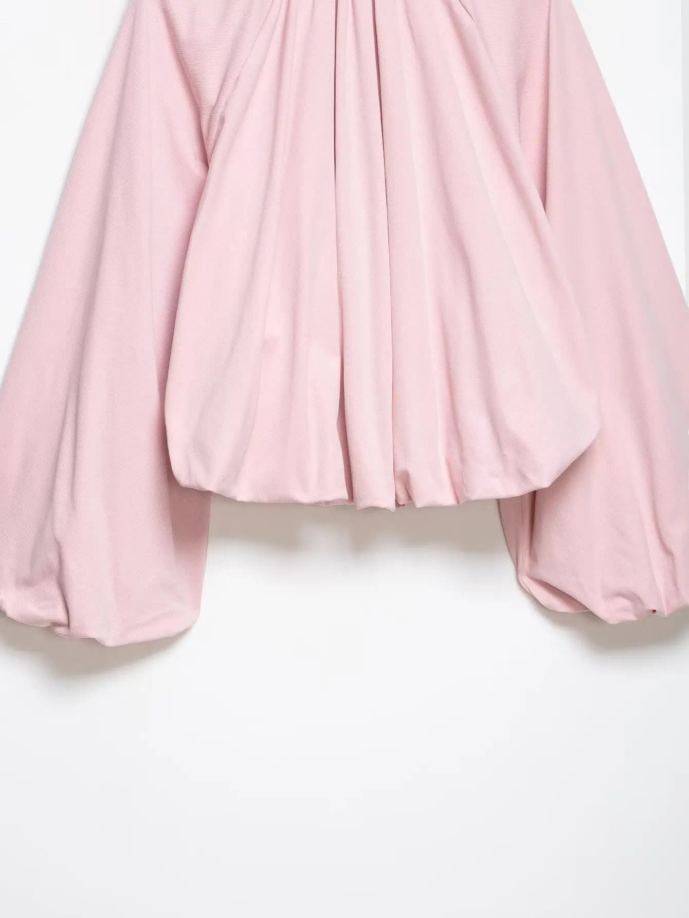 YENKYE New 2026 Women Pink Puff Sleeve Pleated Bomber Jacket Front Zipper Casual Loose Crop Coat