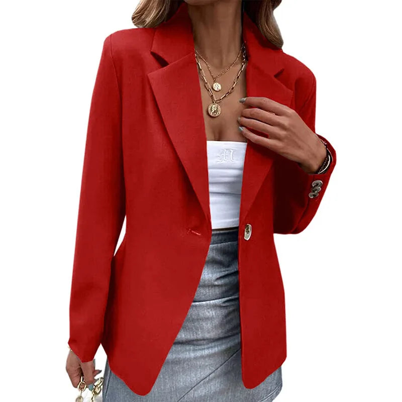 Spring Womens Office Blazer Long Sleeve One Button Solid Color Jacket