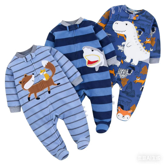 Newborn Baby Romper Spring Autumn Fleece Zipper Boy Girl Pajamas Outfit Animal Jumpsuit Infants Clothing 0 -12 Months