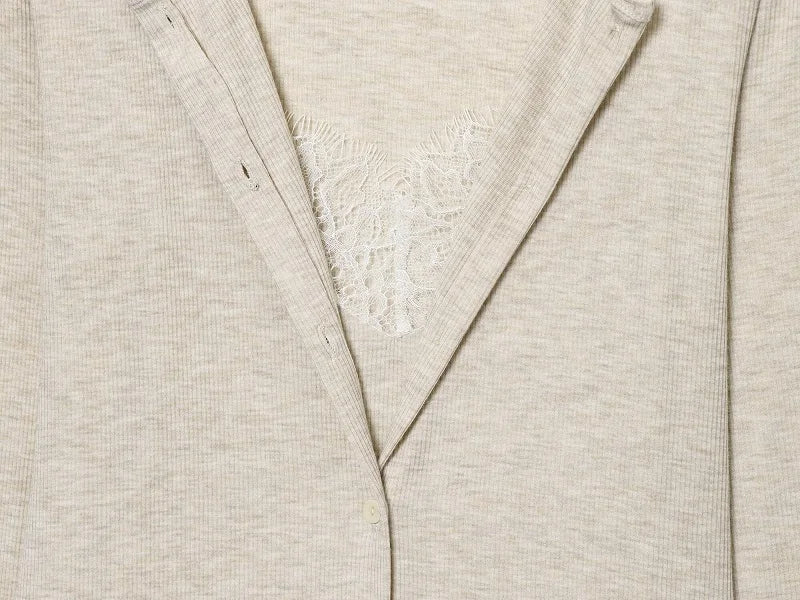 MUJER Lace Cropped Jacket Women Tops Vintage Knit Demi-season Jackets for Women Button up Women's Coats Office Knitted Cardigan