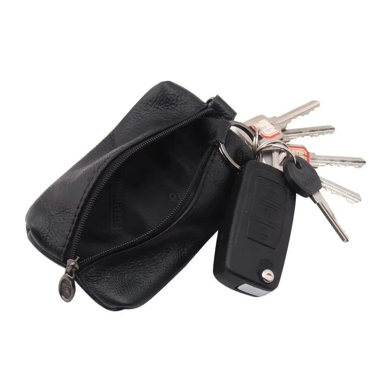 Soft  Genuine Cow Leather Housekeeper Small Round Columnar Key Holder Car Key Wallet Coin Pouch Purse key bag