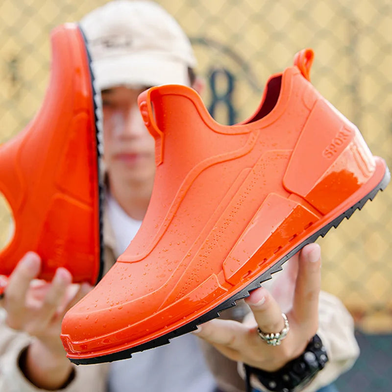Men's Rain Boots Ankle Waterproof Shoes Men Casual Fishing Work Shoes Slip on Non-slip Rain Shoes Womens Kitchen Rubber Shoe 장화