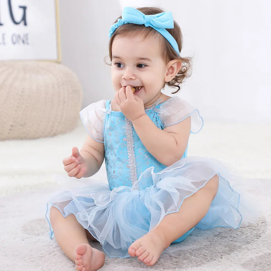 Baby Girls Costumes Kid Romper Tutu Dress with Headband Infant Baby Girl Princess Alice Clothes Aurora Belle Dress Party Costume