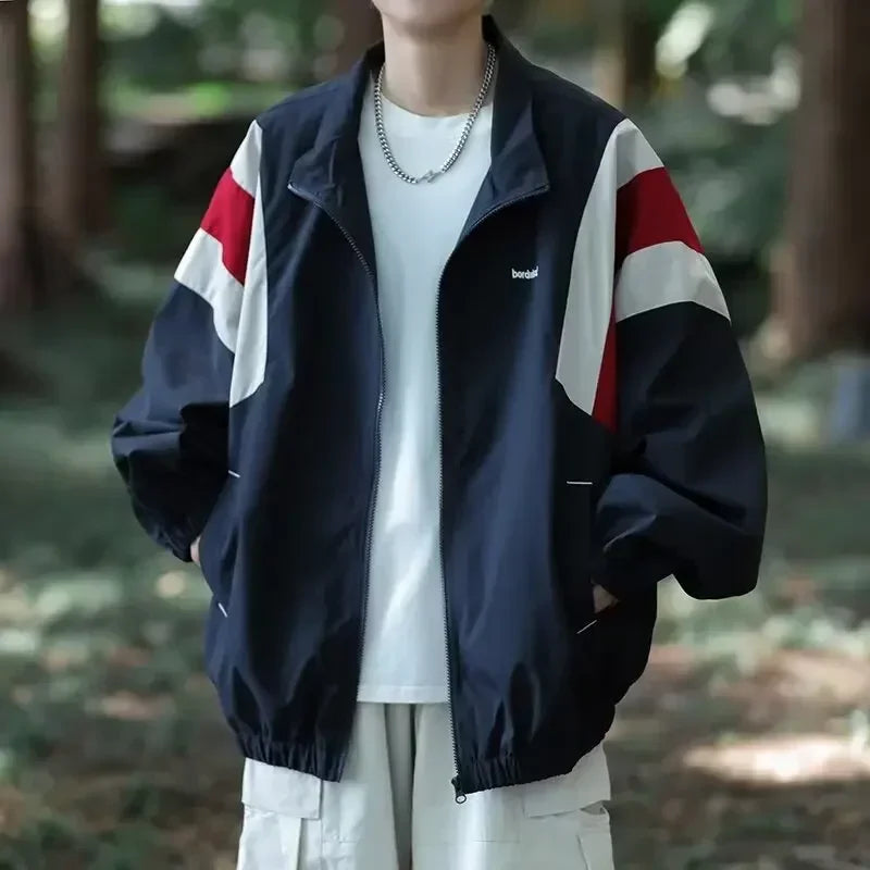 Hot Japanese Style Color Block Blazer Jacket Unisex Track Jackets Coat Men Women Long Sleeve Sports Tops Activewear Clothing