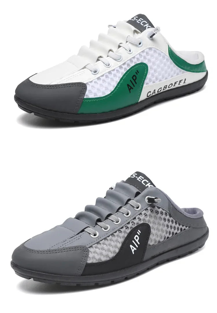 Men's Summer New Large Size Comfortable Half Support Fashionable Korean Style Breathable Popular Casual Shoes Mesh Lining