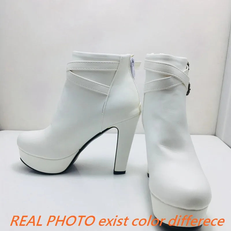 REAVE CAT Size 34-50 Ladies Platform Ankle Boots Party Office Women Fashion 12CM Thick High Heels Buckle Shoes F1484