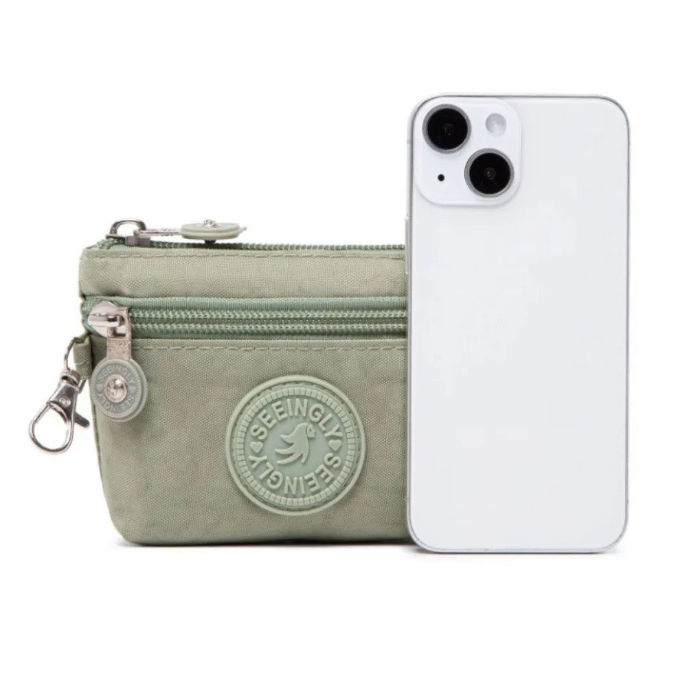 New Solid Color Women Wallet Nylon with Keychain Coin Purse Waterproof Zipper Clutch Ladies