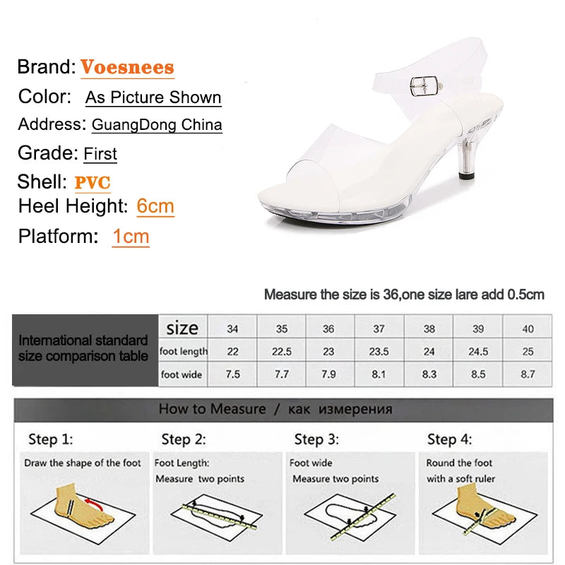 6CM New Outdoor Transparent Crystal Summer Sandals Women's Slippers  Beach Ladies Clear High Heels Sexy Women Party Shoes White