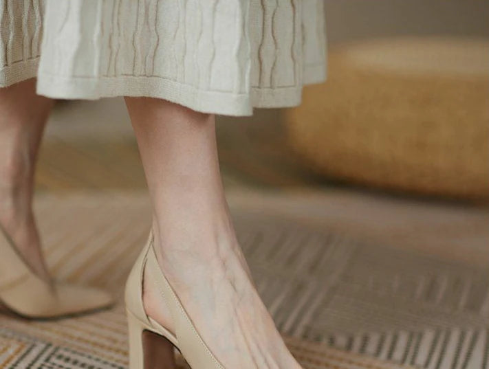 Office Ladies Summer Footwear High Heels Pumps On Heeled Square Toe Shoes For Women 2025 Fashion Leather Casual Slip A Vacation