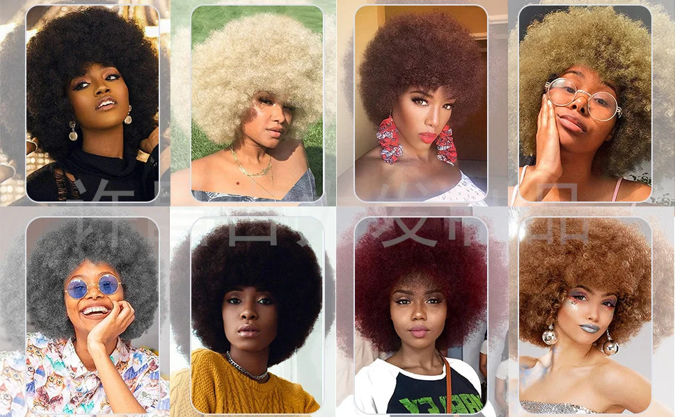 Synthetic 70s Afro Curly Wigs for Black Women Glueless Wear Soft Black Large Bouncy Natural Looking Full for Daily Party Use