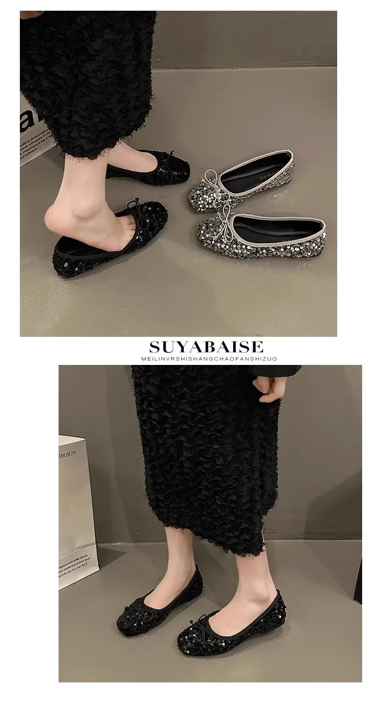 Shoes for Women 2026 New Sequin Design Women's Flat Shoes Soft Non-slip Ballet Shoe Women Work Shoes Comfortable for Work