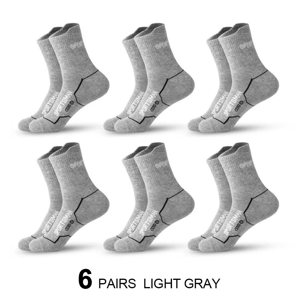 6/12 Pairs Men Mid Length Sports Socks Fashionable Geometric Patterns Breathable Odor Resistant Running Cycling Basketball Socks