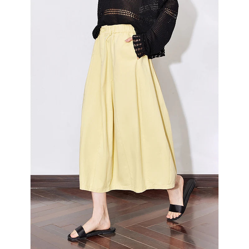 Toyouth Women Cotton A Line Umbrella Skirt Mid Calf Black