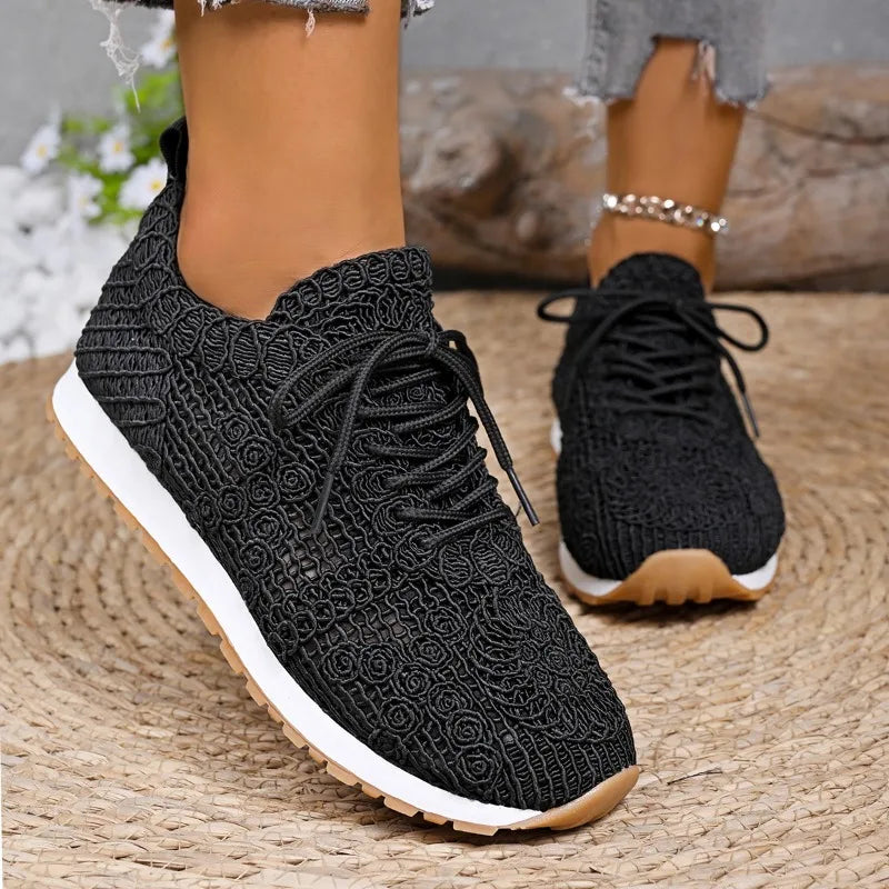 2026 Brown Knit Breathable Womens Sneakers Shoes New Platform Flats Woman Plus Size 43 Non Slip Casual Shoes Mesh Tenis De Mujer
