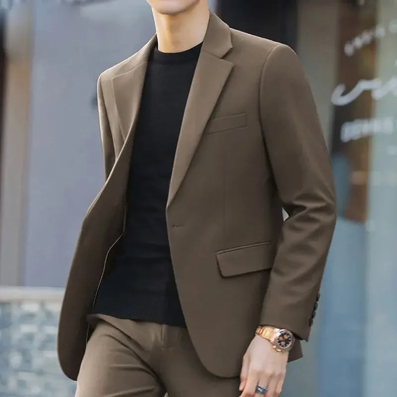 2 Piece Outfit Set Male High Quality 2025 Solid Color Slim Fit Full Men's Suits and Blazers Fashion Pants Luxury Elegant Classic