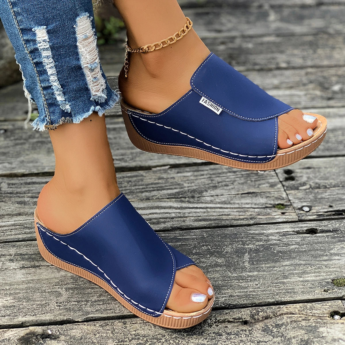 Minimalist Summer Women Sandals Fashion Thick Sole Wedge Heel Platform Slides Slip on Sandals Woman Slippers Female Footwear