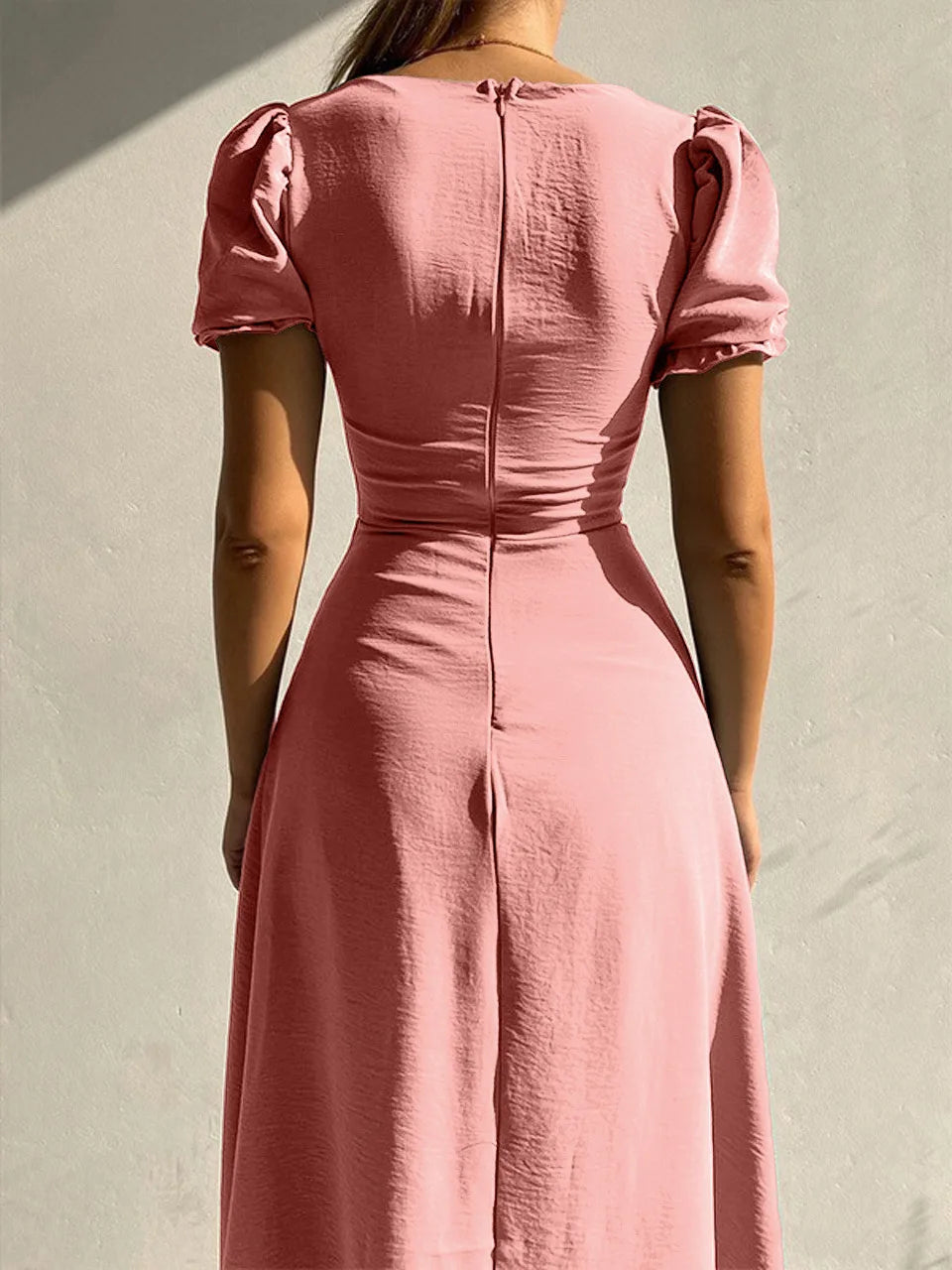 2024 Summer Fashion Summer Skirt Holiday Style Sexy Women's Dress V-neck Single Breasted Shrugged Mid Length Dress